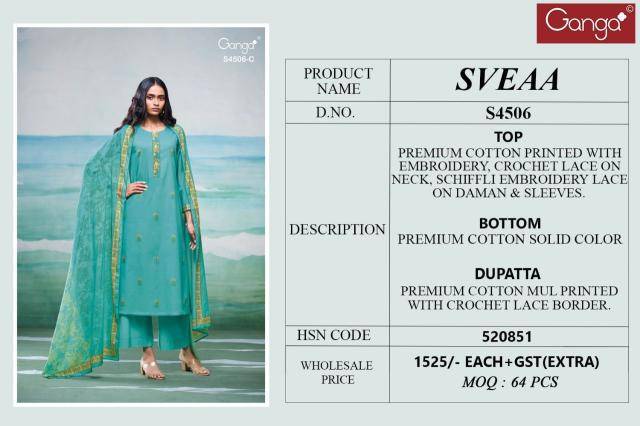 Ganga sveaa 4506 Designer dress material wholesale